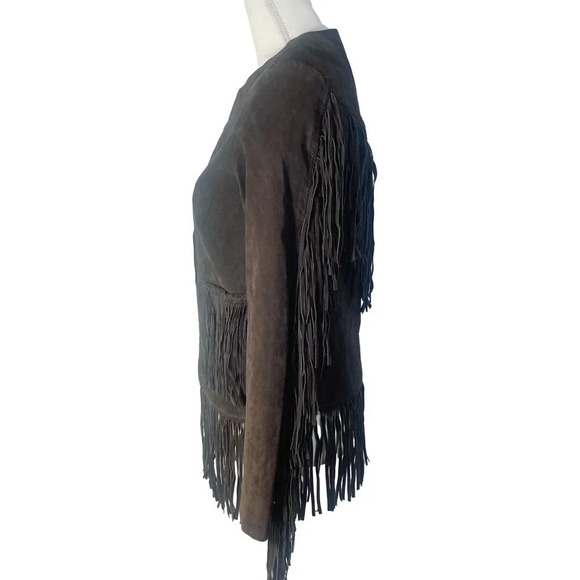 Blank NYC Brown Leather Suede Nuback Fringe Jacket Women's Size XS - Picture 4 of 13